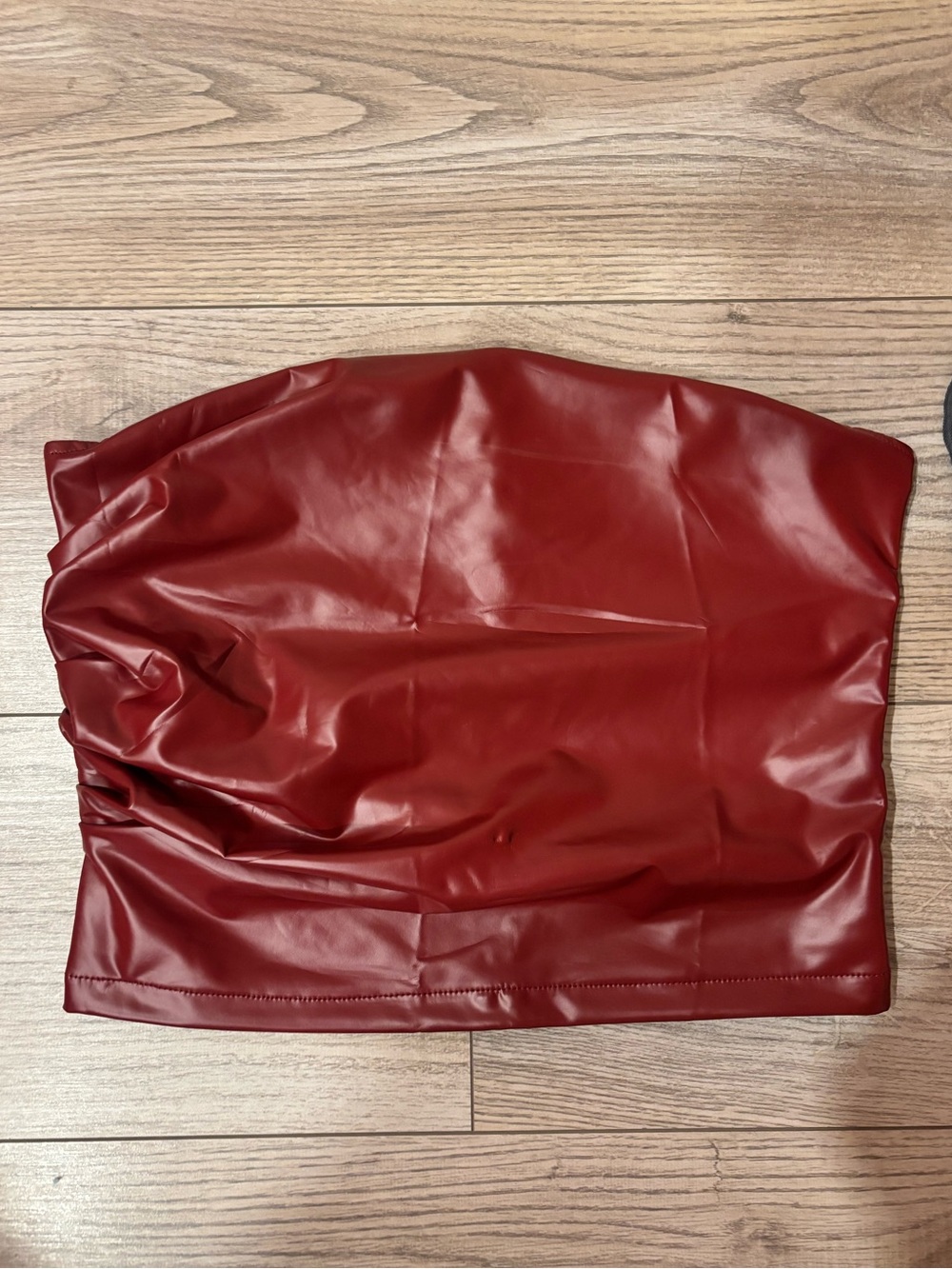 Red Faux Leather Strapless Tube Crop Top Size M